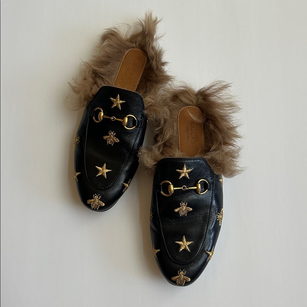 Gucci Black Loafers with Gold Stars and Bees - Picture 1 of 4
